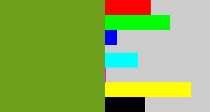 Hex color #6e9f1d - mossy green