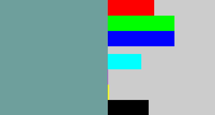 Hex color #6e9f9d - greyish teal
