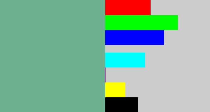 Hex color #6eb190 - greyish teal