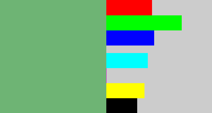 Hex color #6eb474 - faded green