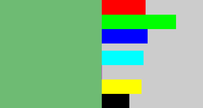 Hex color #6ebb73 - soft green