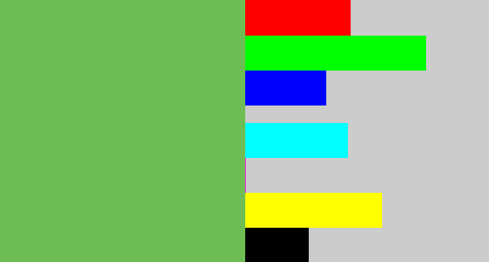 Hex color #6ebd54 - turtle green