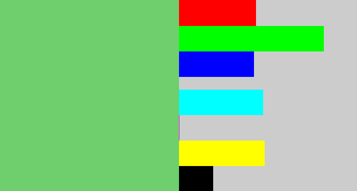 Hex color #6ecf6c - soft green