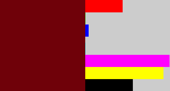 Hex color #6f0109 - blood