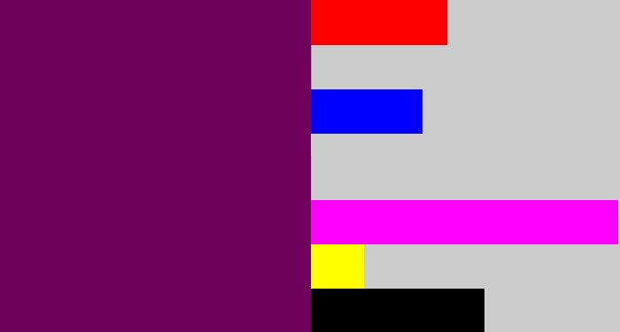 Hex color #6f015c - rich purple