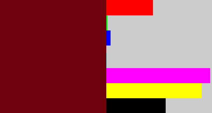 Hex color #6f020b - blood