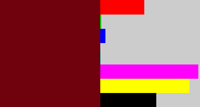 Hex color #6f020c - blood