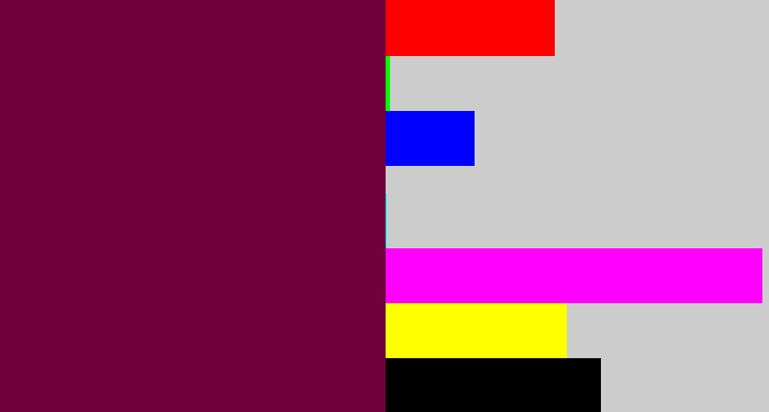 Hex color #6f023b - merlot