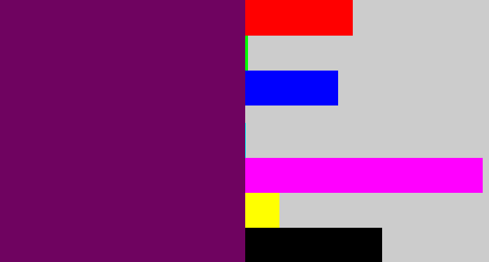 Hex color #6f0360 - rich purple