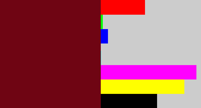 Hex color #6f0513 - claret