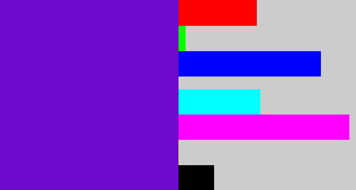 Hex color #6f09cc - violet blue