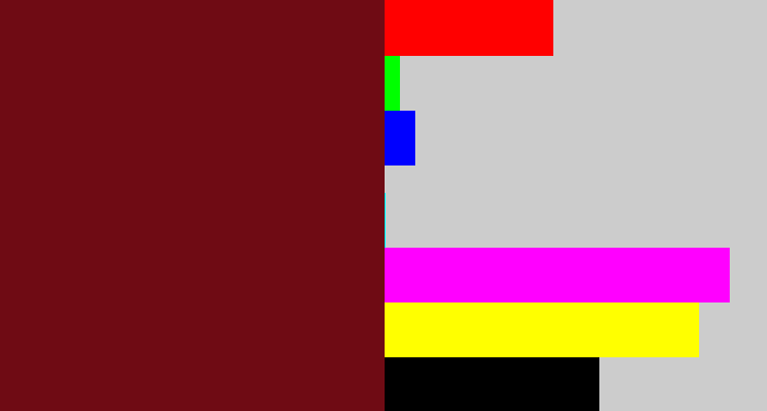 Hex color #6f0b14 - claret