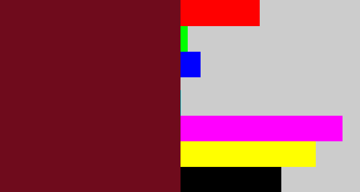 Hex color #6f0b1c - claret