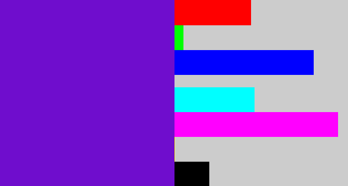 Hex color #6f0dcd - purple/blue