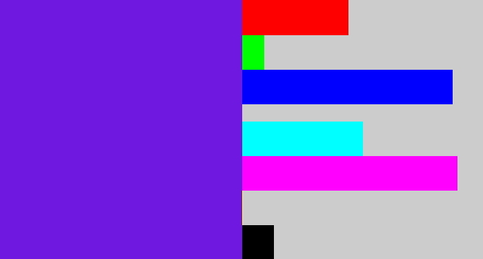 Hex color #6f18df - purply blue
