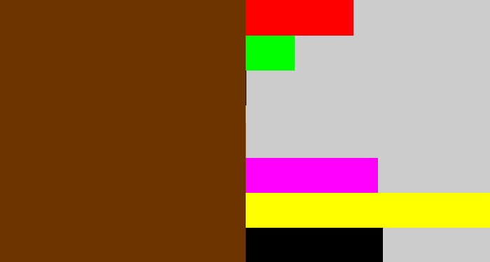 Hex color #6f3300 - brown
