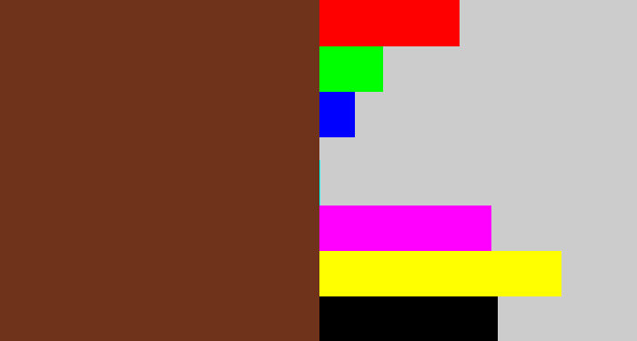 Hex color #6f331b - reddish brown