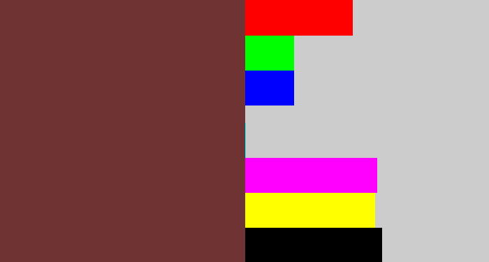 Hex color #6f3334 - purple brown