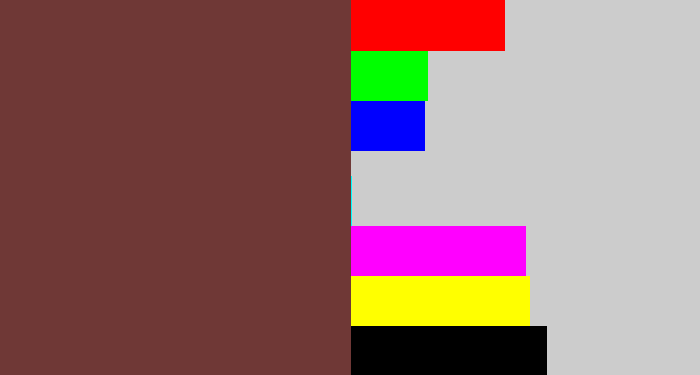 Hex color #6f3836 - purple brown
