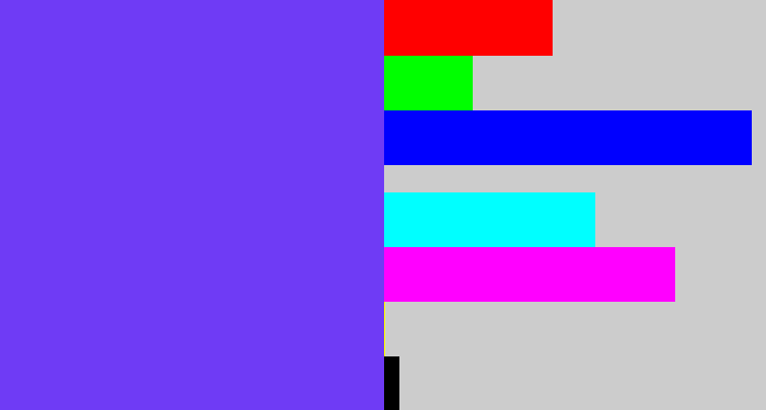 Hex color #6f3bf5 - bluish purple