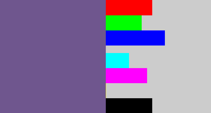 Hex color #6f568e - muted purple
