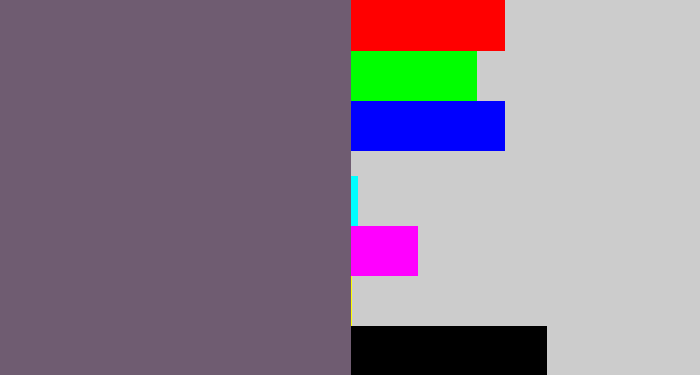 Hex color #6f5c71 - purplish grey