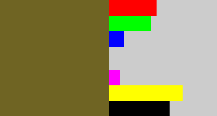 Hex color #6f6423 - greenish brown