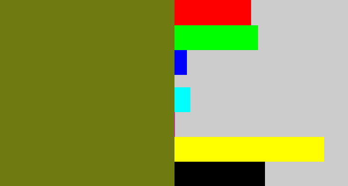 Hex color #6f7a11 - murky green