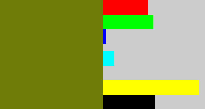 Hex color #6f7d08 - murky green