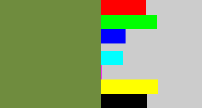 Hex color #6f8c3e - khaki green