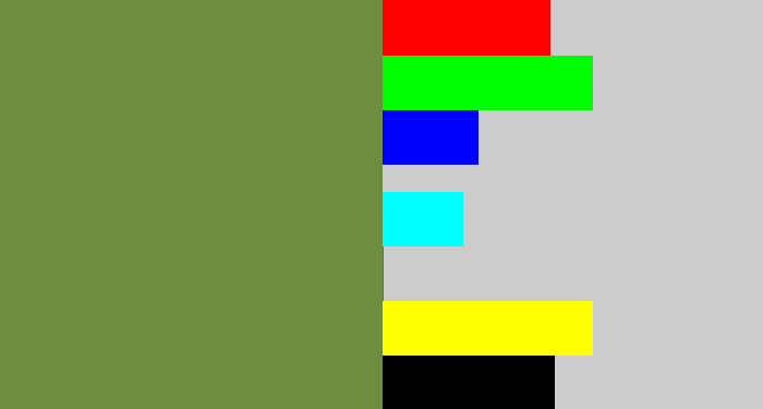 Hex color #6f8c3f - khaki green
