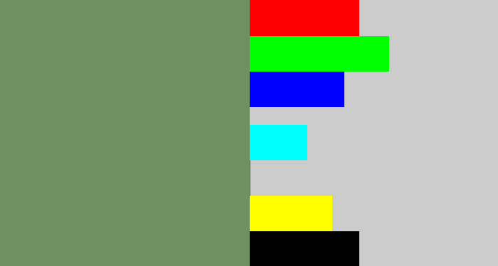 Hex color #6f9061 - moss
