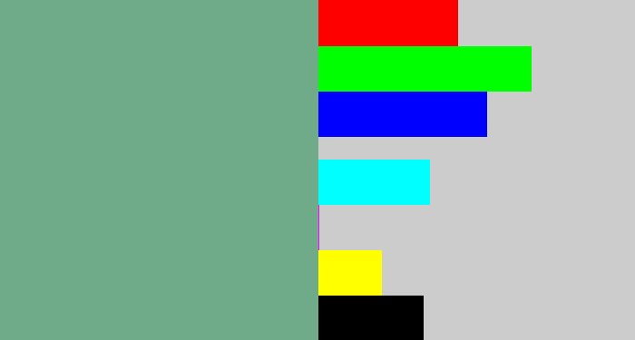 Hex color #6fab88 - greyish teal