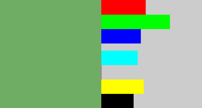 Hex color #6fad64 - dull green