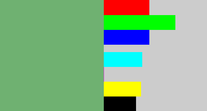Hex color #6fb171 - dusty green