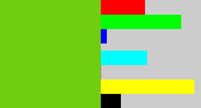 Hex color #6fcc0f - apple green
