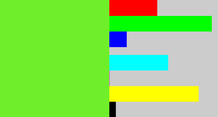 Hex color #6fef2a - toxic green
