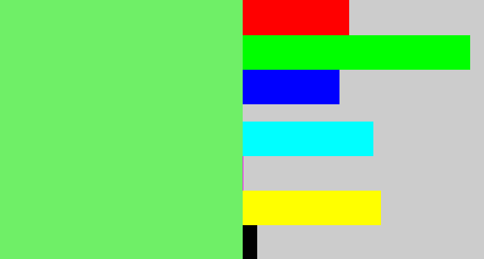 Hex color #6fef67 - lighter green
