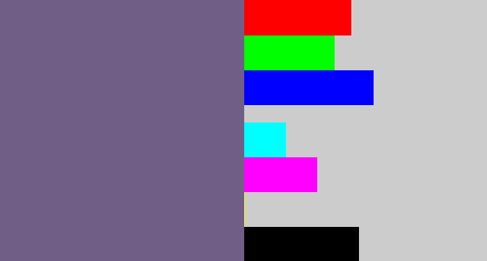 Hex color #705e87 - purplish grey