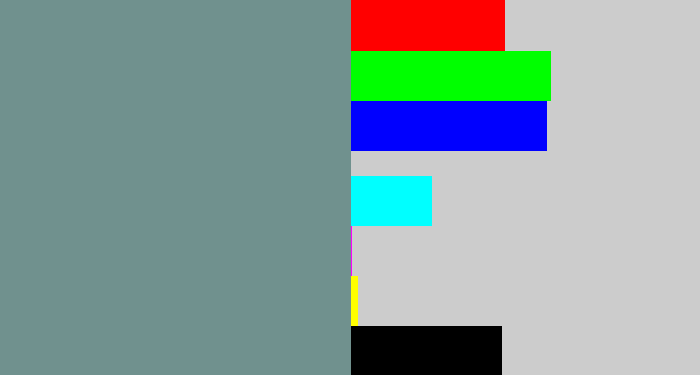 Hex color #70918e - bluish grey