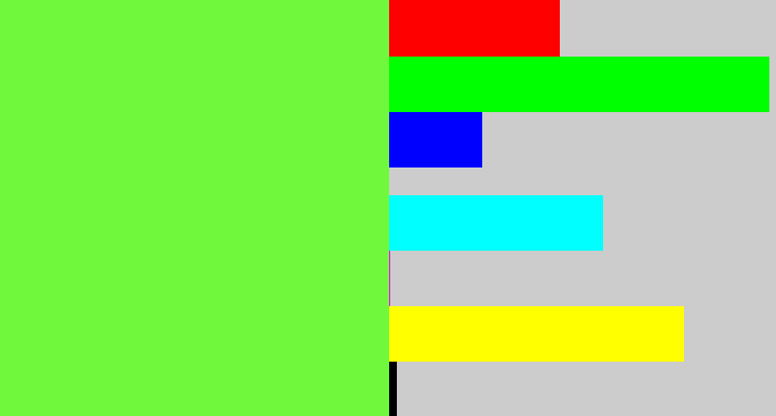 Hex color #70f93c - toxic green