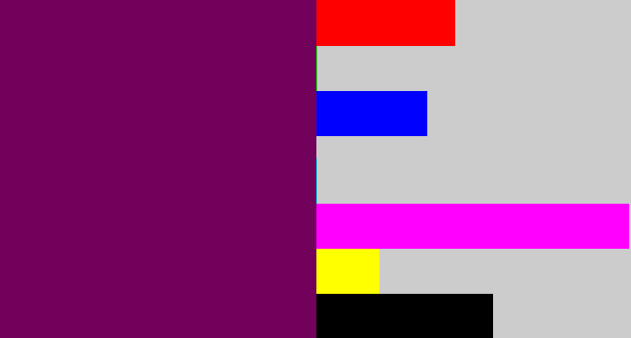Hex color #71015a - rich purple