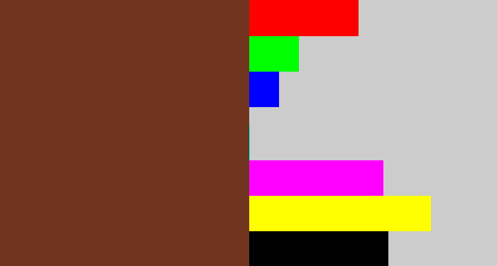 Hex color #71341f - reddish brown