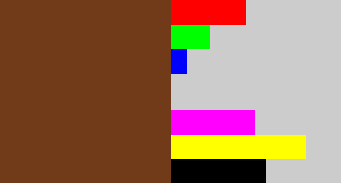 Hex color #713a18 - mud brown