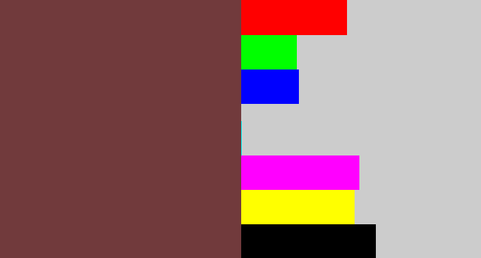 Hex color #713a3c - purple brown