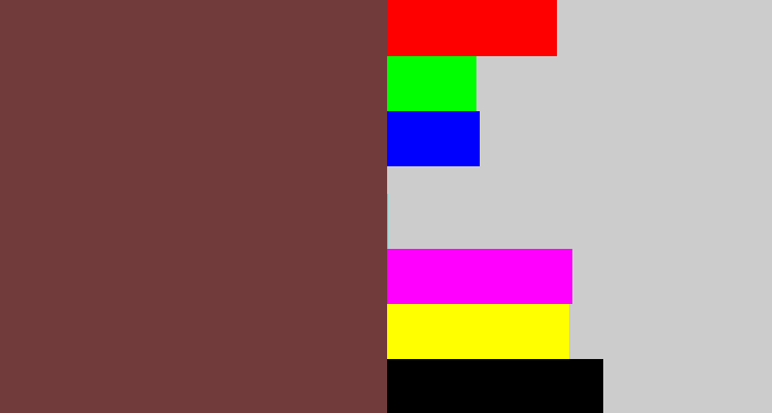 Hex color #713b3c - purple brown