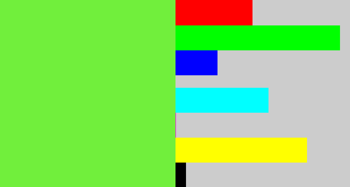 Hex color #71ef3c - toxic green