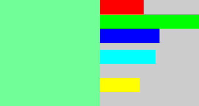 Hex color #71fe98 - light bluish green