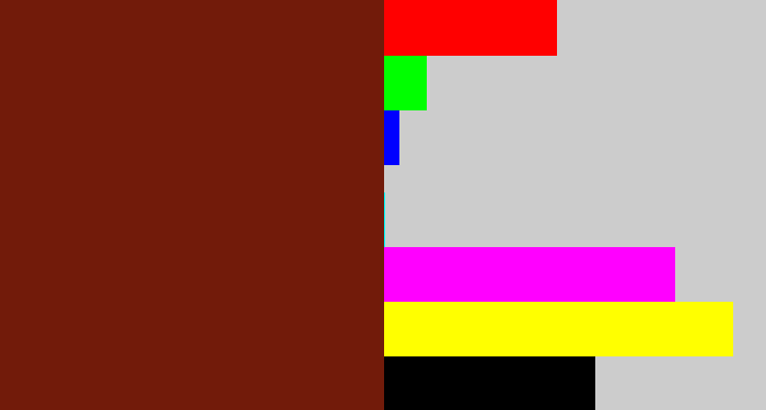 Hex color #721b0a - reddy brown