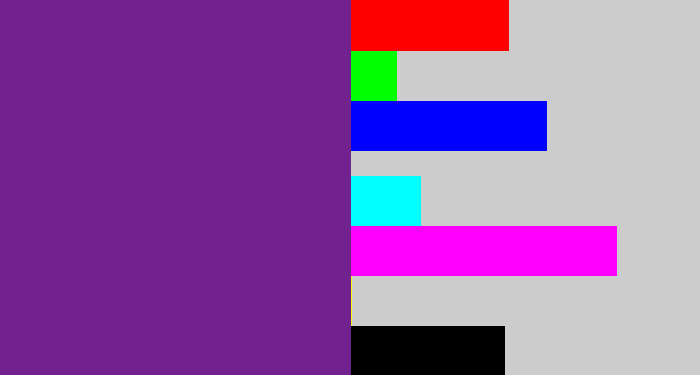 Hex color #72228e - purple